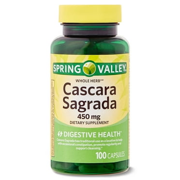 Spring Valley Whole Herb Cascara Sagrada Dietary Supplement Capsules for Digestive Health, 450 mg, 100 Count