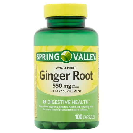 Spring Valley Whole Herb Ginger Root Capsules Dietary Supplement, 550mg, 100 Count