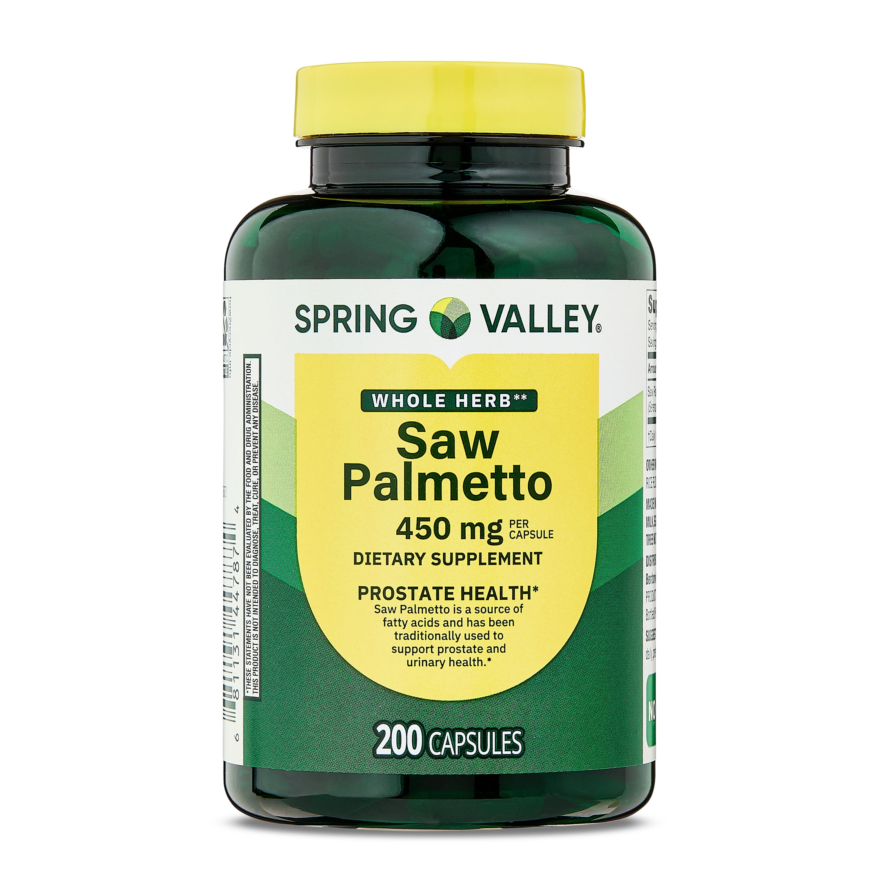 Spring Valley Whole Herb Saw Palmetto Prostate Men's Health Dietary Supplement Capsules, 450 mg, 200 Count