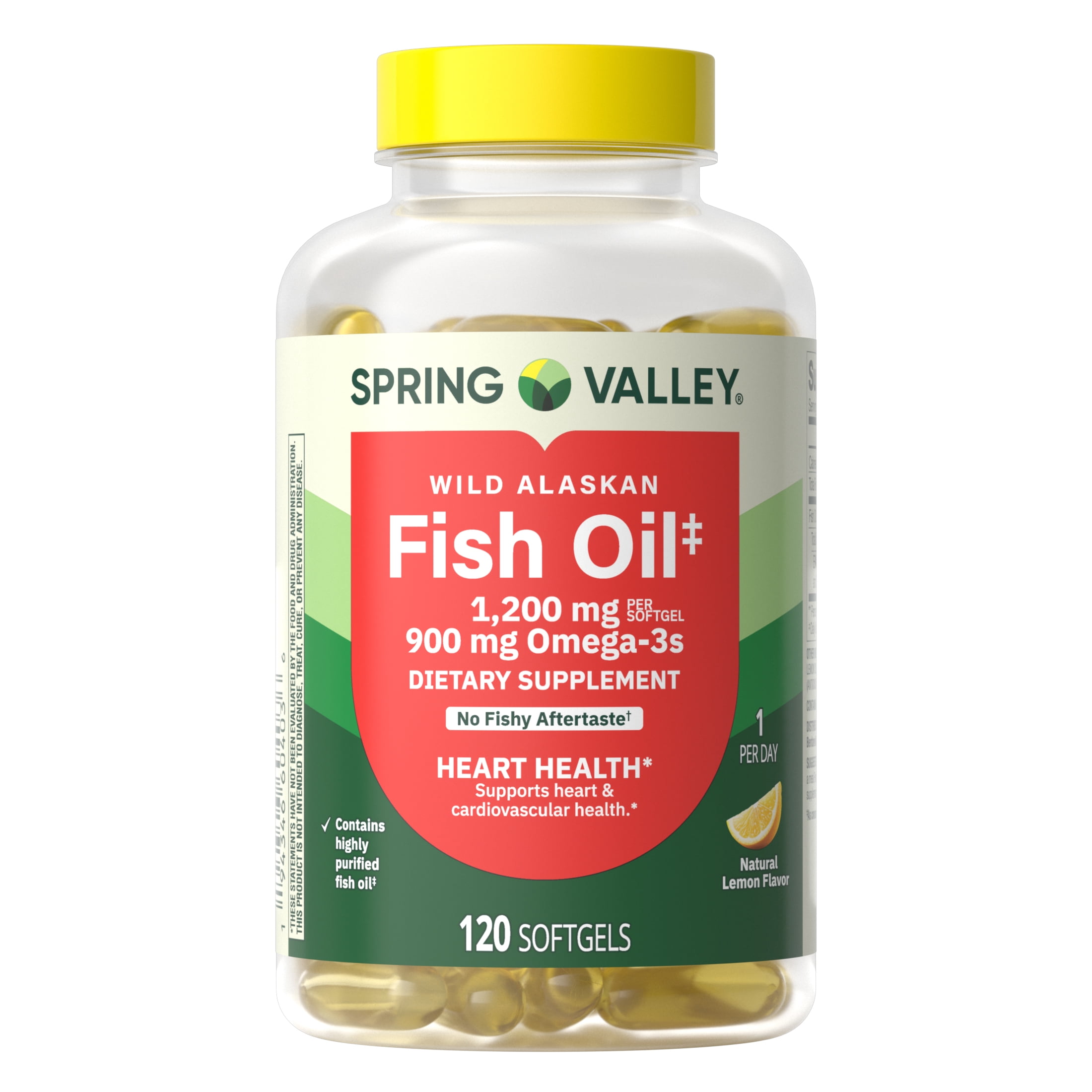 Spring Valley Wild Alaskan Omega-3 Fish Oil Soft Gels for Heart Health, 1200 mg, 120 Count