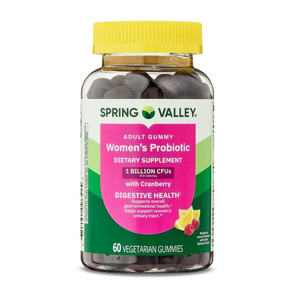 Spring Valley Women's Probiotic with Cranberry Vegetarian Gummies for Digestive Health, Raspberry Lemon, 1 Billion CFU, 60 Count