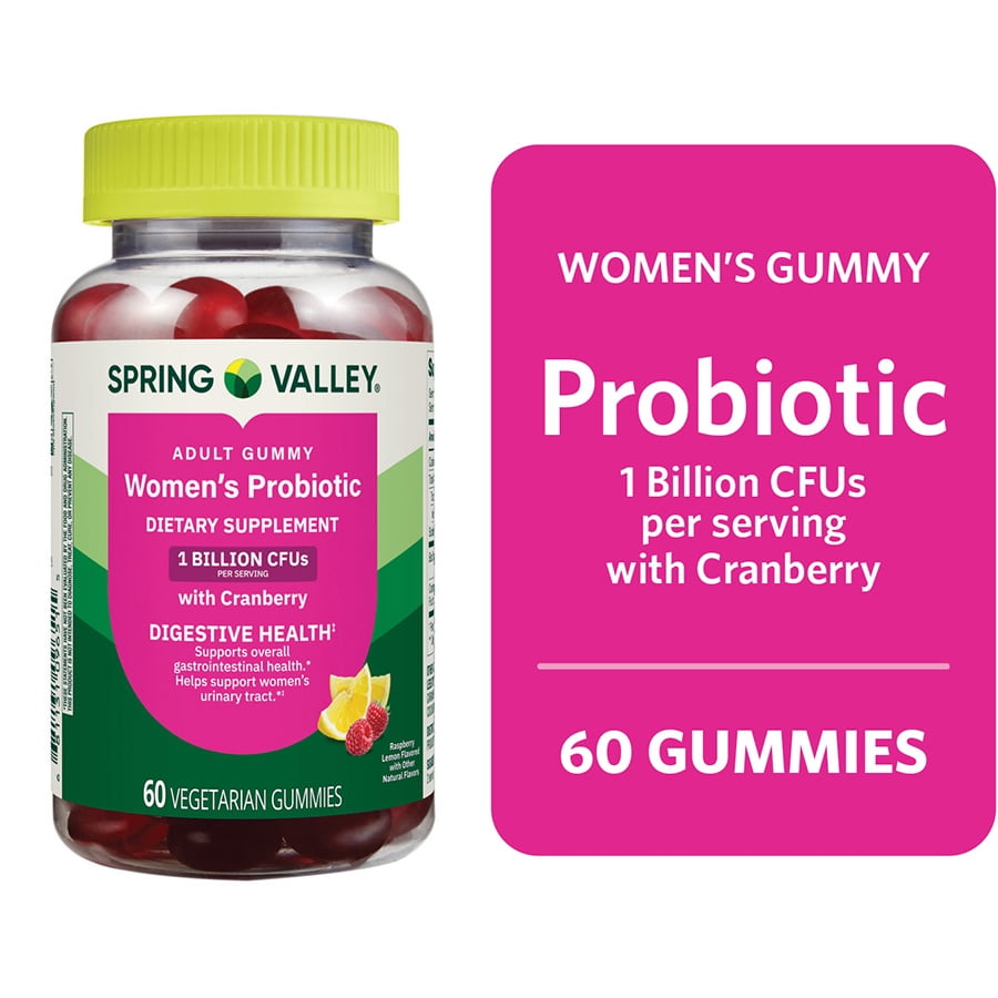 Spring Valley Women's Probiotic with Cranberry Vegetarian Gummies for Digestive Health, Raspberry Lemon, 1 Billion CFU, 60 Count