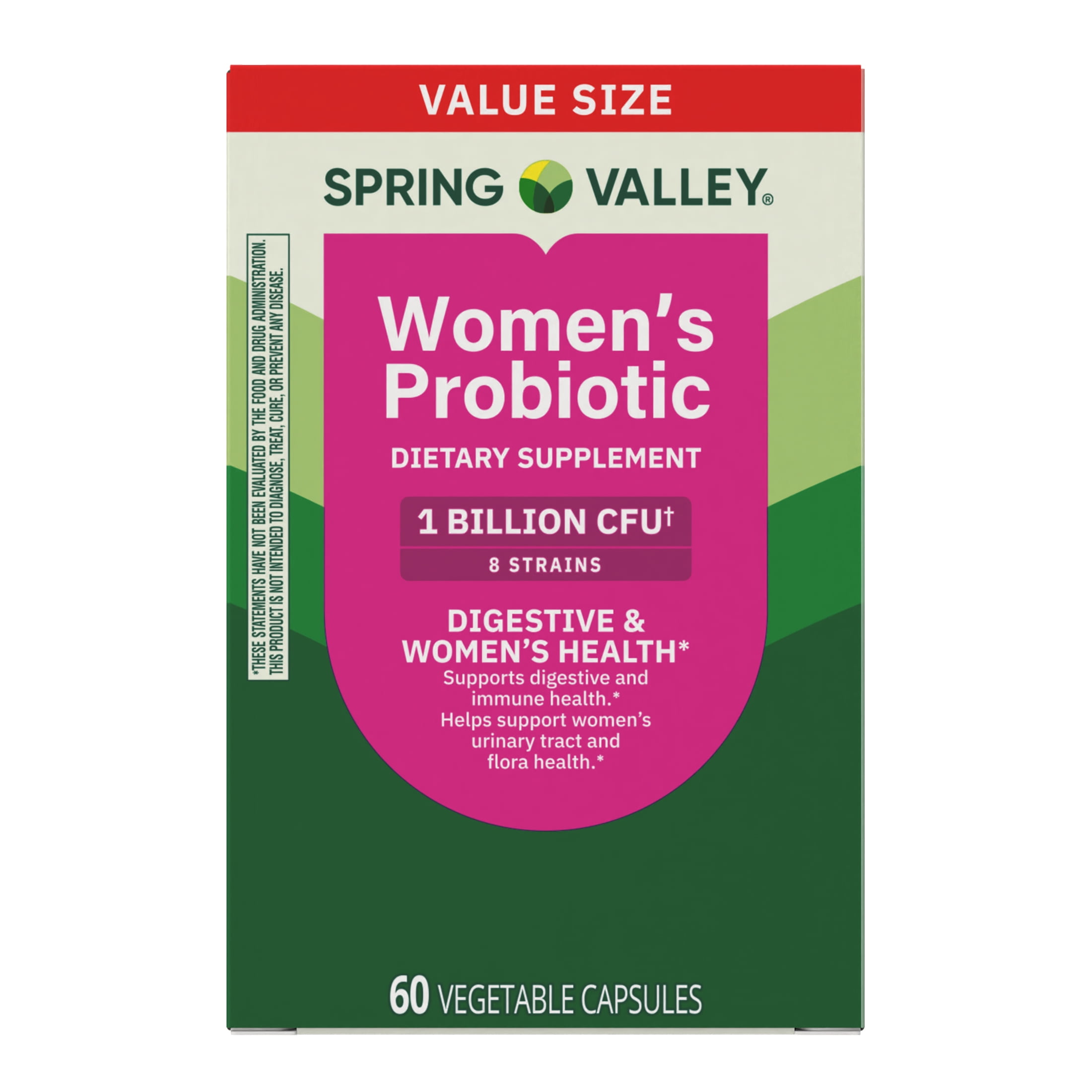 Spring Valley Women's Probiotic Dietary Supplement Vegetarian Capsules for Digestive Health, Cranberry, 60 Count Value Size
