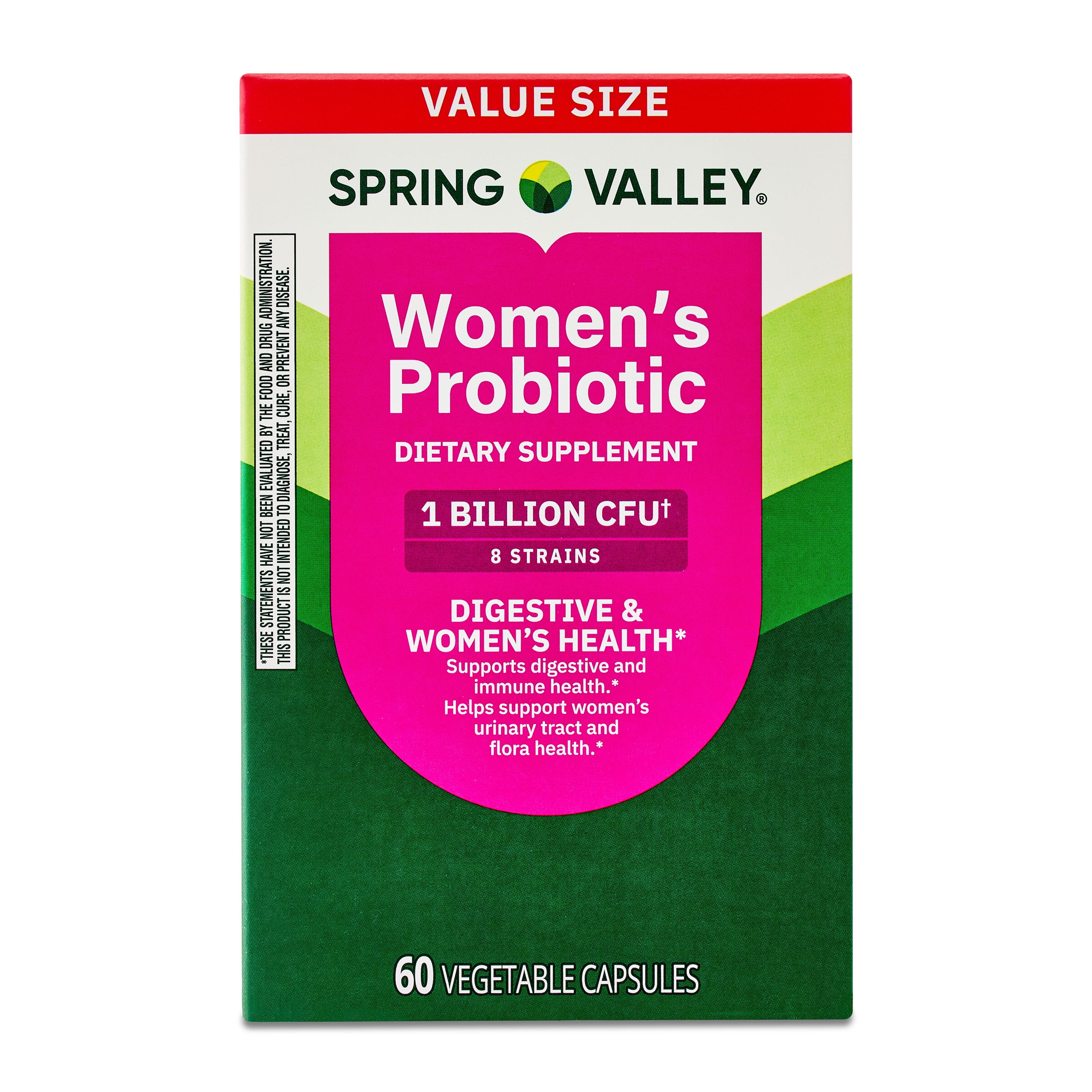 Spring Valley Women's Probiotic Dietary Supplement Vegetarian Capsules for Digestive Health, Cranberry, 60 Count Value Size