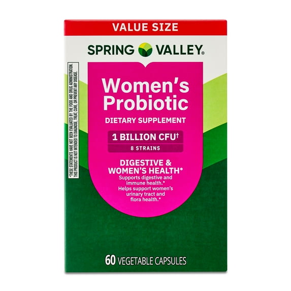 Spring Valley Women's Probiotic Dietary Supplement Vegetarian Capsules for Digestive Health, Cranberry, 60 Count Value Size