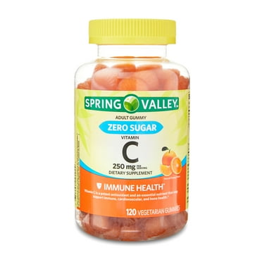 Spring Valley Zero Sugar Vitamin C Dietary Supplement Vegetarian Gummies for Immune Health, Orange Flavor, 250 mg, 120 Count