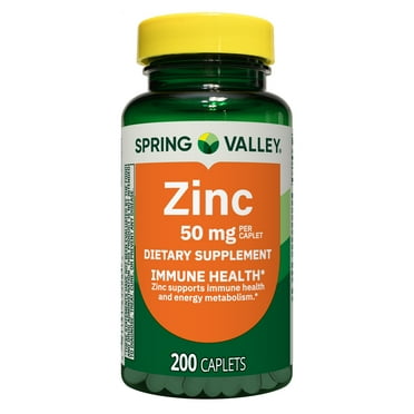 Spring Valley Zinc Dietary Supplement Caplets for Immune Health, 50 mg, 200 Count