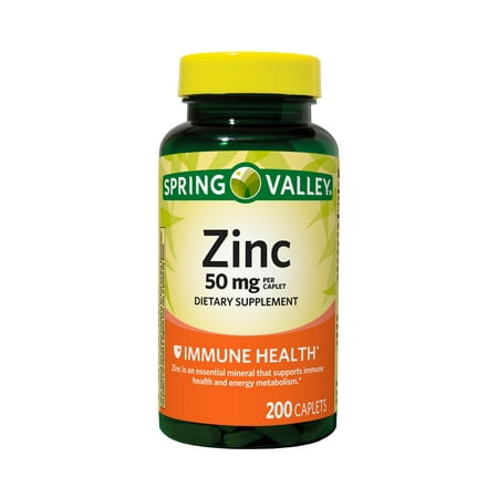 Spring Valley Zinc Immune Health Dietary Supplement Caplets, 50 mg, 200 Count