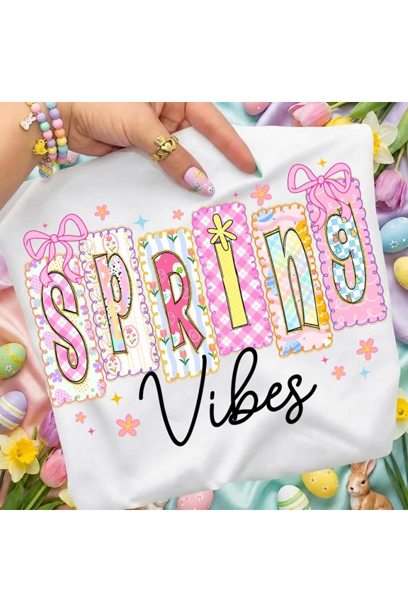 Spring Vibes Easter Bunny Floral Graphic Tee Pastel Aesthetic Sublimation Design Comfort Colors Unisex Cotton T-Shirt, Size S-3XL