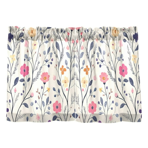 Spring Vibrant Flowers Kitchen Curtains Tier Set 27x24 Inch 2 Panels Semi Sheer Light Filtering Privacy UV Protection