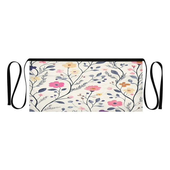 Spring Vibrant Flowers Multi Pocket Short Apron Waterproof, Adjustable 96.5in Belt for various occasions
