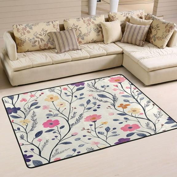 Spring Vibrant Flowers Soft Polyester Area Rug 36''x24'', Non Slip, Memory Foam, Water Absorbent
