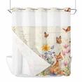 thumbnail image 1 of Spring Vintage Floral No Hook Shower Curtain Waterproof, Bathroom Curtains with Snap in Liners and See Through Top Window, Summer Botanical Butterfly Hotel Style Bathtub Curtains Shower 66"Wx72"L, 1 of 8