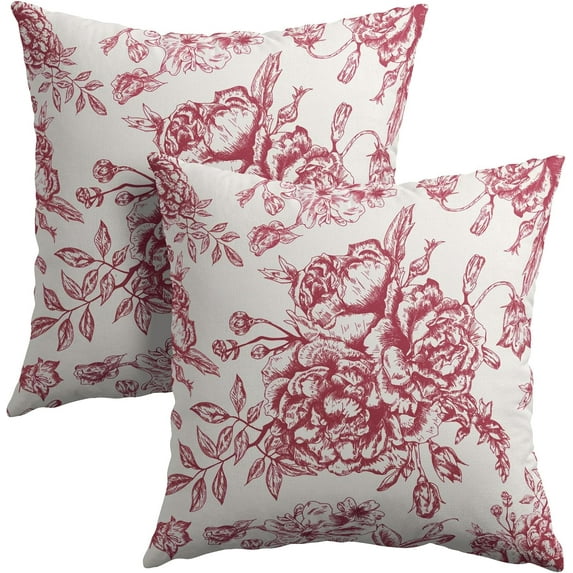 Spring Vintage Floral Pillow Covers 18x18 Inch Set of 2 Burnt Orange Throw Pillow Covers Chinoiserie Flower Cream Decorative Pillowcases Square Cushion Case Outdoor Farmhouse Decor for Sofa Couch Bed