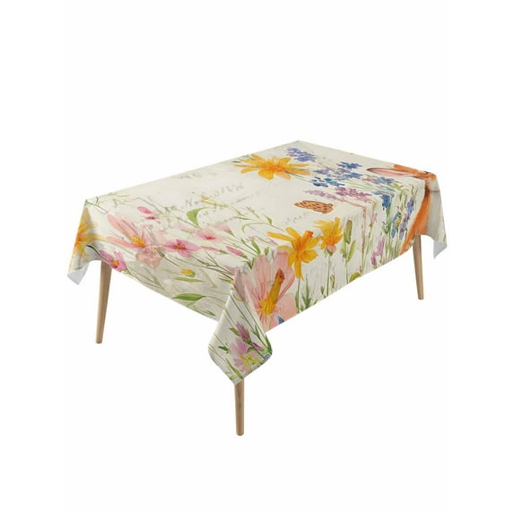 Spring Vintage Floral Table Cloth, Summer Botanical Butterfly Waterproof Tablecloth for Rectangle Tables, Reusable Washable Fabric Table Cover for Restaurant Kitchen Dining Tables 54"x108"