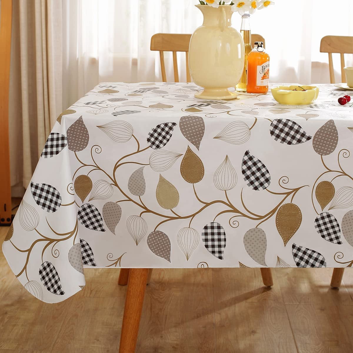MINDUNM Rectangle Vinyl Tablecloth, Flannel Backing, Waterproof, Floral ...