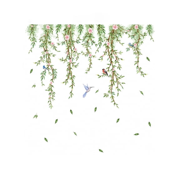 Spring Vinyl Wall Sticker With Birds Flowers Branches Removable Decal For Nursery Living Room 20X14 Inch