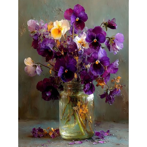 Spring Violet Flower Canvas Wall Art, Modern Botanical Print, Home Living Room Wall Hanging Decor
