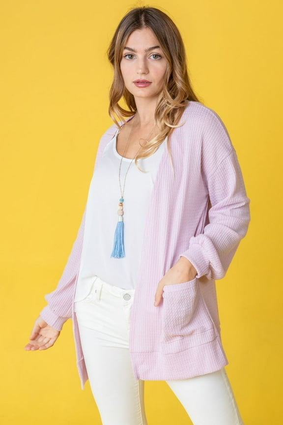 Spring Waffle Knit Open Cardigan with Pockets | 6 Colors | S-3X