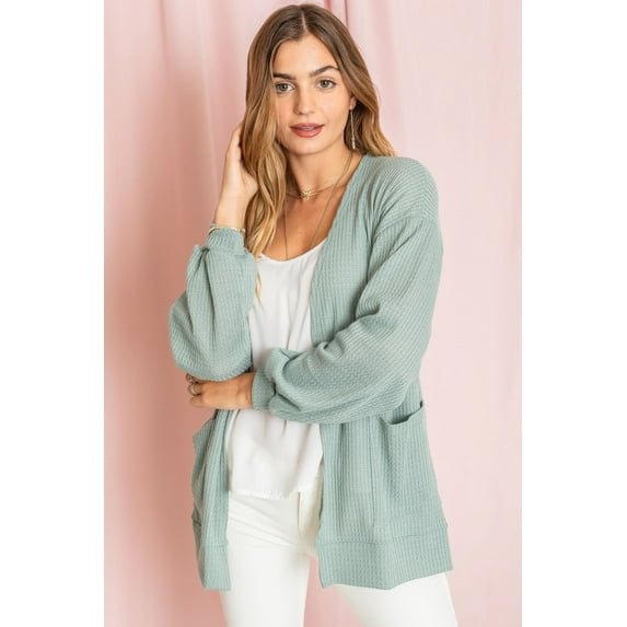 Spring Waffle Knit Open Cardigan with Pockets | 6 Colors | S-3X