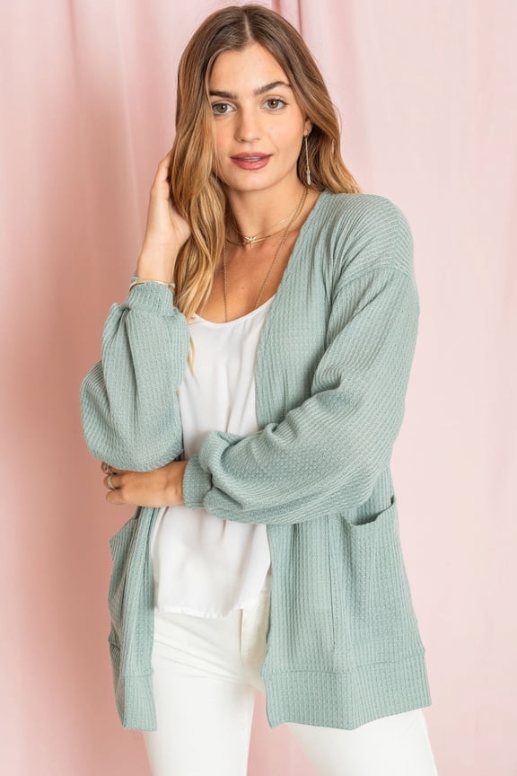 Spring Waffle Knit Open Cardigan with Pockets | 6 Colors | S-3X
