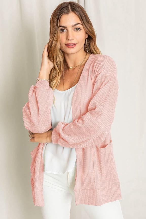 Spring Waffle Knit Open Cardigan with Pockets | 6 Colors | S-3X