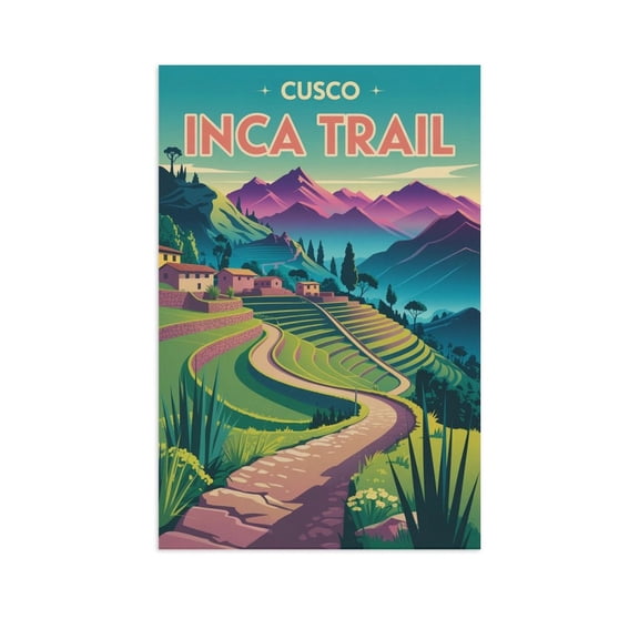 Spring Wall Art Inca Trail Peru Retro Travel Poster Cusco Andes Green Terraces Canvas Poster