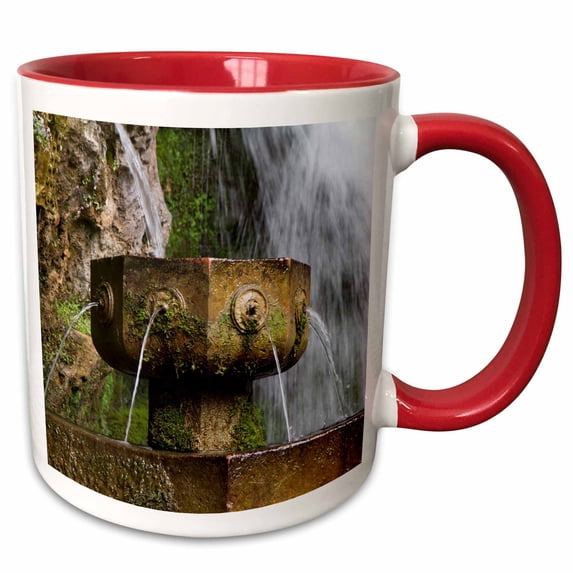 3drose, Spring Water Fountain at the Holy Cave of Covadonga, Spain., 15oz Two-tone Red Mug