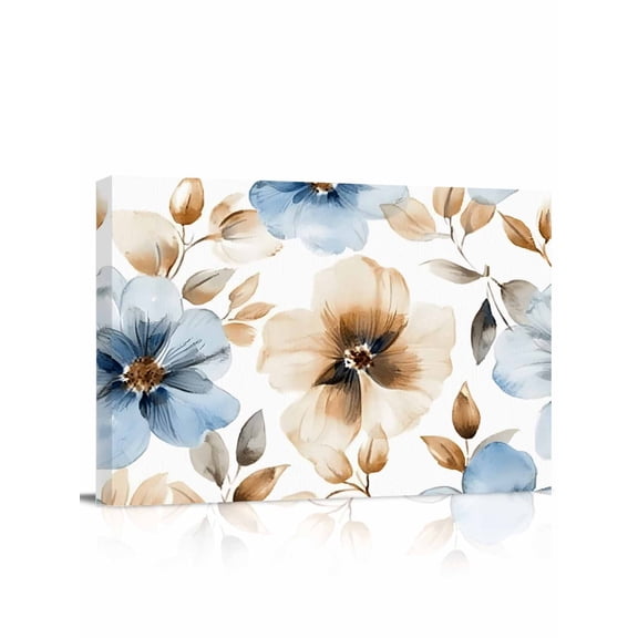Spring Watercolor Canvas Print Wall Art Brown Blue Flower Garden Scenery Pictures Painting Morden Artwork for Living Room Bedroom, Ready to Hang - 12"x16"