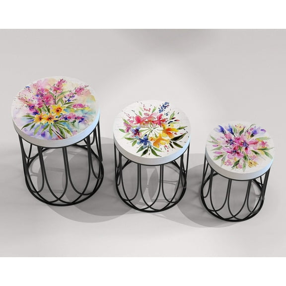 Spring Watercolor Fireweed Accent Table | Farmhouse Round Side Table