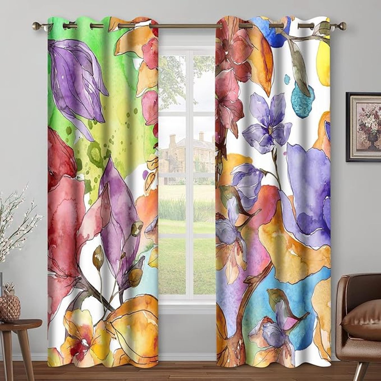 Spring Watercolor Floral Curtains Colorful Flowers Watercolor Painting ...