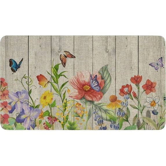Spring Watercolor Floral Door Mat Wood Grain Floral Welcome Door Mats for Indoor Outdoor Non Slip Spring Decor Doormat 17"x30"