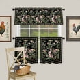 thumbnail image 1 of Spring Watercolor Flower Leaf on Black Curtain Tier and Valance Set 3 Piece, Ethnic Retro Floral Art 3-inch Rod Pocket Window Tier Curtains Valance for Kitchen Living Room, 1 of 9