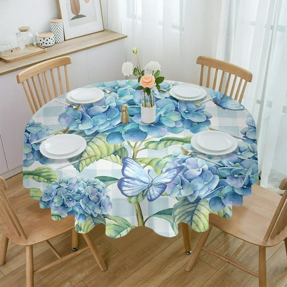 Spring Watercolor Flowers Hydrangea Waterproof Tablecloth Table Decoration Wedding Home Kitchen Dining Room Round Table Cover