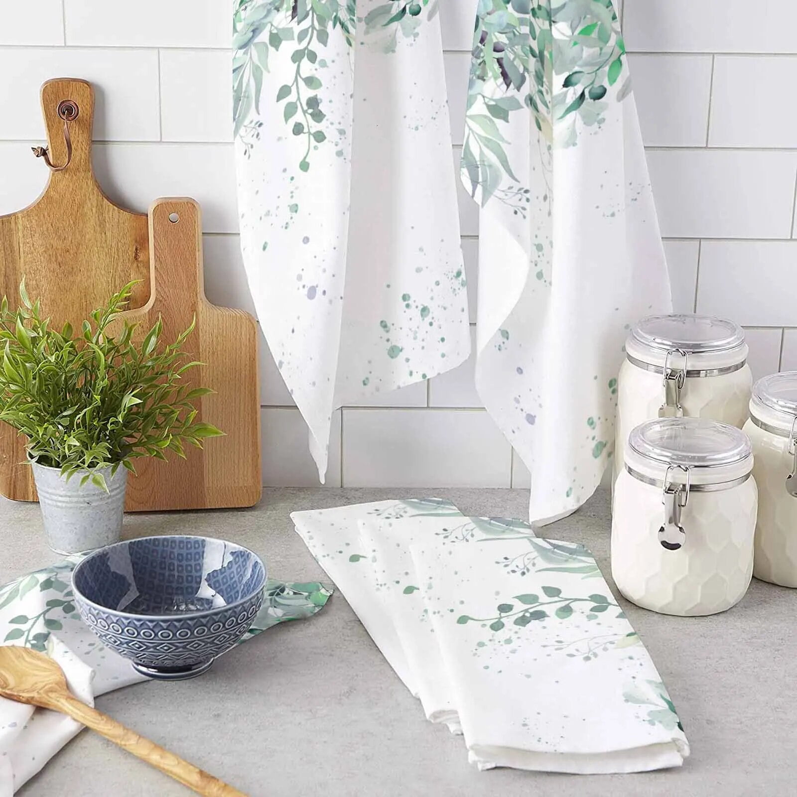 Spring Watercolor Plant Eucalyptus Leaves Towels Household Kitchen Tools Accessories Microfiber