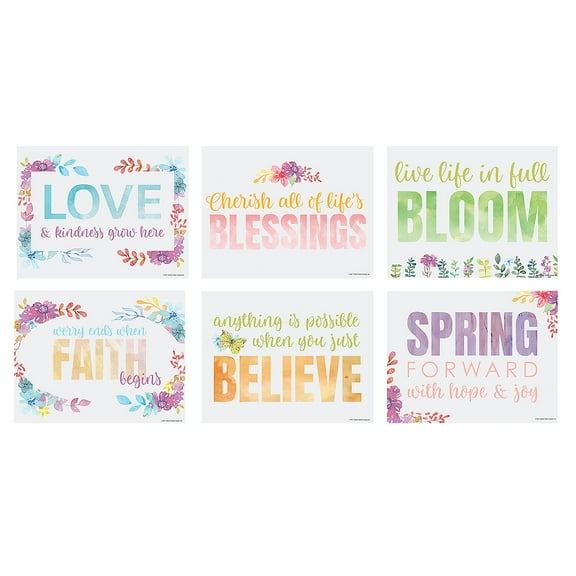 Spring Watercolor Poster Set, Educational, Party Supplies, 6 Pieces