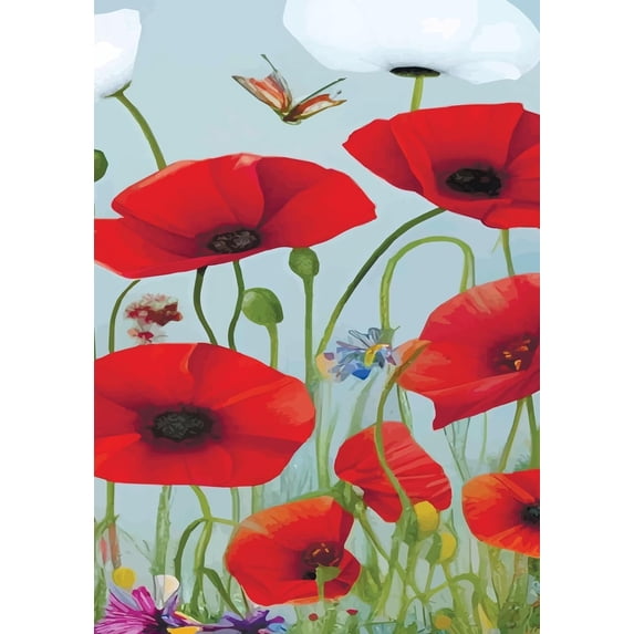 Spring Watercolor Red Poppy Flowers Garden Yard Flag 12 x 18 Inch, Double Sided Outdoor Decorative Welcome flags Banners for Home House Lawn Patio