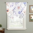 thumbnail image 1 of Spring Watercolor Tie Up Curtain 63 Inches Long, Wildflower Pink Purple Flowers Balloon Style Kitchen Window Curtain Over Sink, Small Window Rod Pocket Curtain 42"x63", 1 of 9