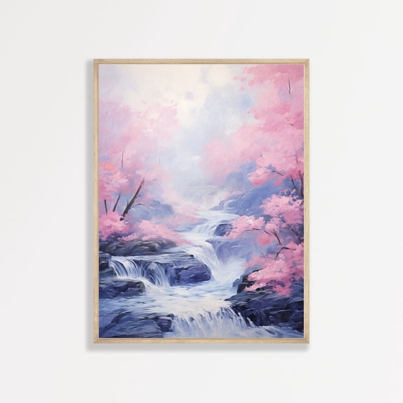 Spring Waterfall Wall Art Vintage Pastel Landscape Home Decor