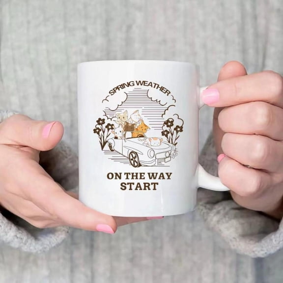 Spring Weather Themed Ceramic Travel Mug 11oz Insulated Reusable Multipurpose Coffee Cup with Wash Care Instructions