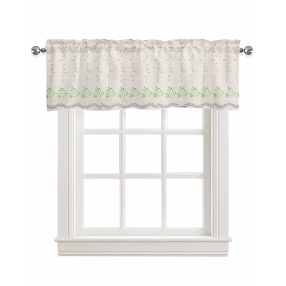 Spring Weeping Flower Linen Curtain Valance for Bedroom/Bathroom/Kitchen/Office/Living/Dining Room Windows,Blossom Vine Watercolor Green Leaves Pocket Topper Drapes Decorative Cafe Drapery 42x12