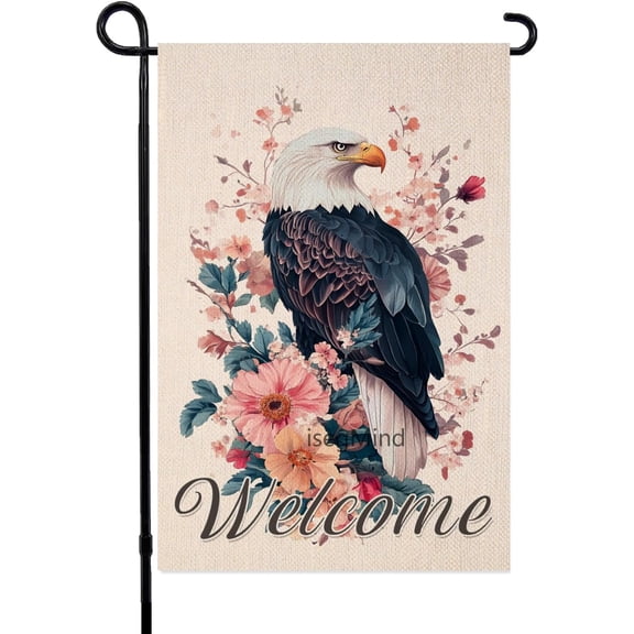 Spring Welcome Bald Eagle Garden Flag 12x18 inch Double Sided Outside decorations, Funny Cute Animal Flower Small Garden Flags For Outdoor Yard Lawn (2443)