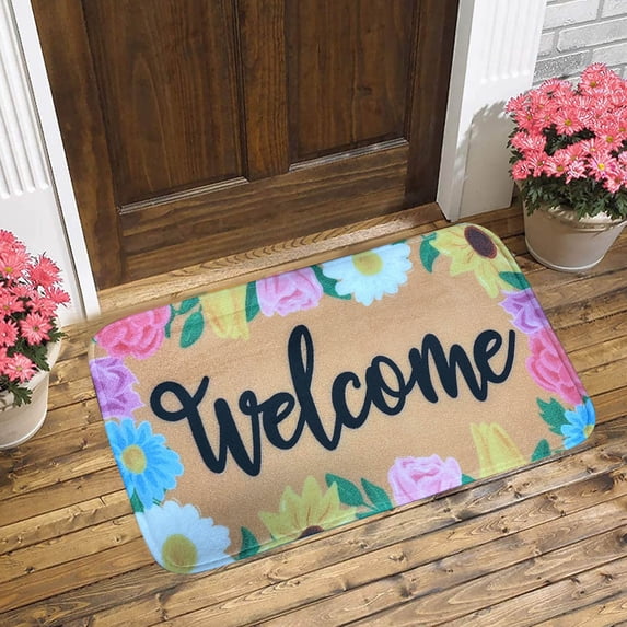 Spring Welcome Door Mat Floral Doormats - Non-Slip Front Door Mat Spring Doormat for Indoor Outdoor Entrance Decor 15.7 X 23.6 Inch