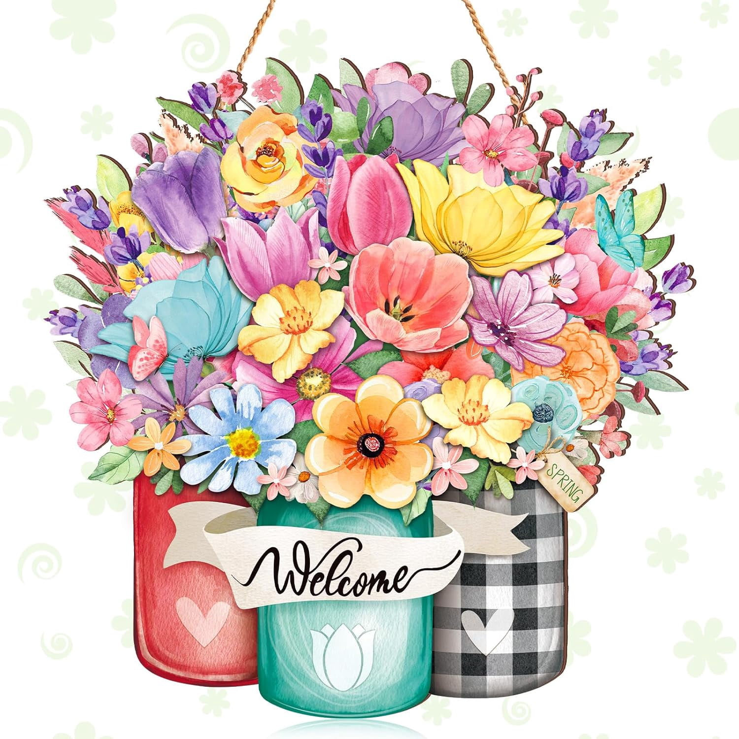 Spring Welcome Door Sign for Front Door Flower Door Hanger Wreaths ...