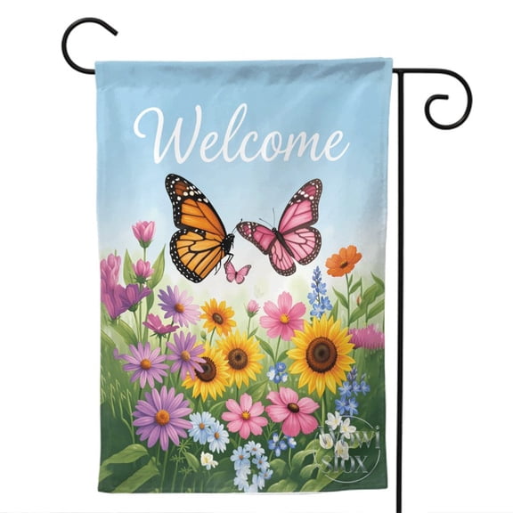 Spring Welcome Garden Flag 12X18 Inch Double Sided Spring Welcome Pattern Banner for Outside Porch Lawn Patio Courtyard Farmhouse Seasonal Outdoor Yard Landscape Display Decor