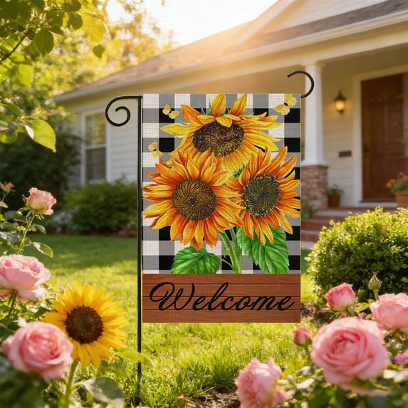 Spring Welcome Garden Flag 12x18 Inch, Mailbox Decor, Seasonal Outdoor Linen Double Sided Spring Summer Sunflower Flags for Yard Outside Holiday Farmhouse Decorations