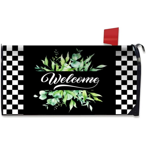 Spring Welcome Mailbox Cover Magnetic Standard Size 18" X 21" Sage Flowers Mailbox Covers Mailbox Covers Black Buffalo Plaid Decor Mailbox Wraps Post Box Cover for Home