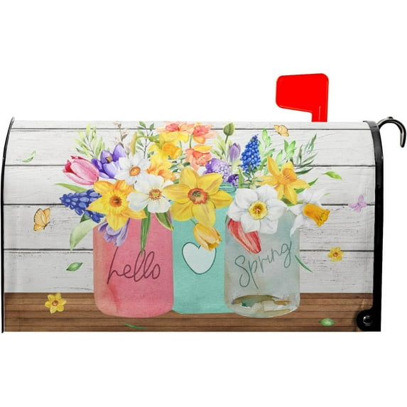 Spring Welcome Mailbox Covers Magnetic Standard Size 25x21 Inch Farmhouse Colorful Flowers Mailbox Cover Spring Mail Wraps Decor Post Letter Box Cover for Home Garden Outside Decorations