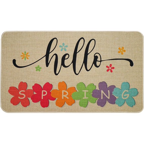Spring Welcome Mat Spring Door Mat Spring Flower Doormat - Hello Spring Floral Door Mat Indoor Outdoor Non-Slip Doormat Home Entryway Farmhouse Decor, 30"x17"