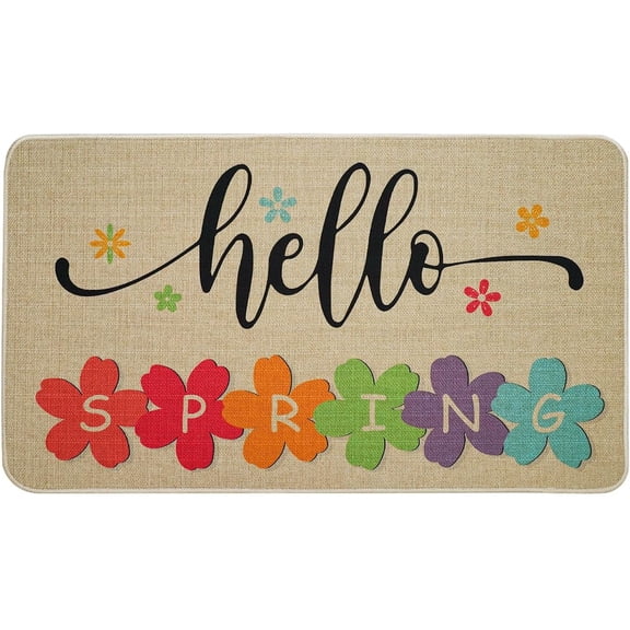 Spring Welcome Mat Spring Door Mat Spring Flower Doormat - Hello Spring Floral Door Mat Indoor Outdoor Non-Slip Doormat Home Entryway Farmhouse Decor, 30"x17"